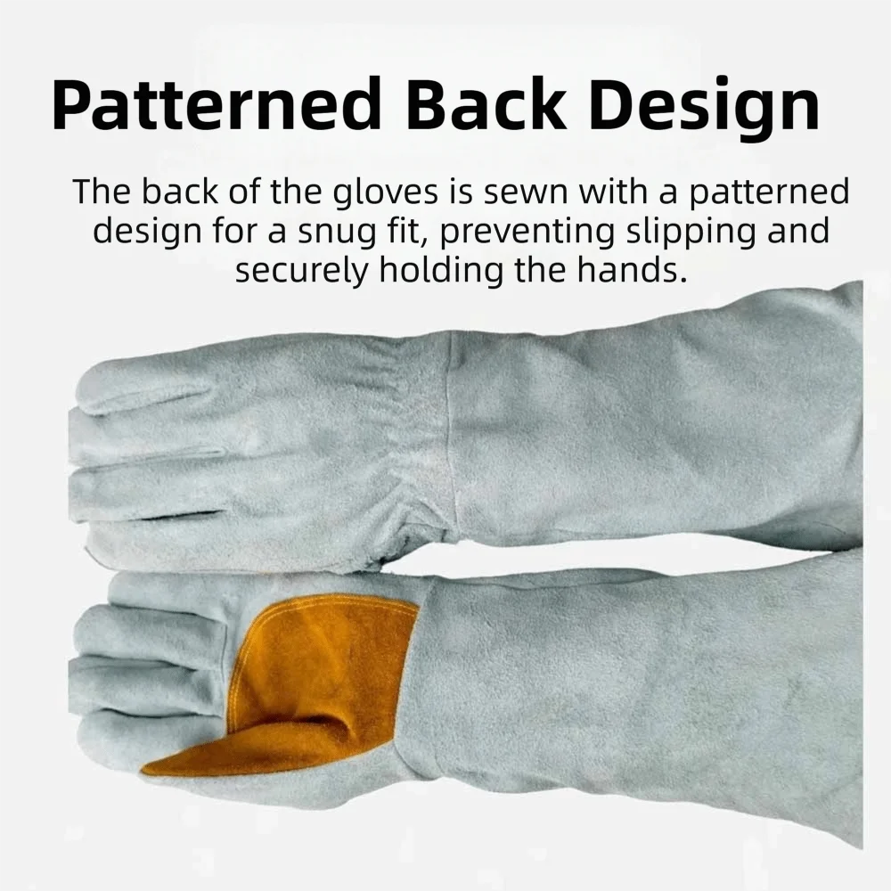 Soft Leather Heat Resistant Gloves Durable Thick Cowhide Leather Gloves Stretchable Wrist Heat Insulation Welding Gloves