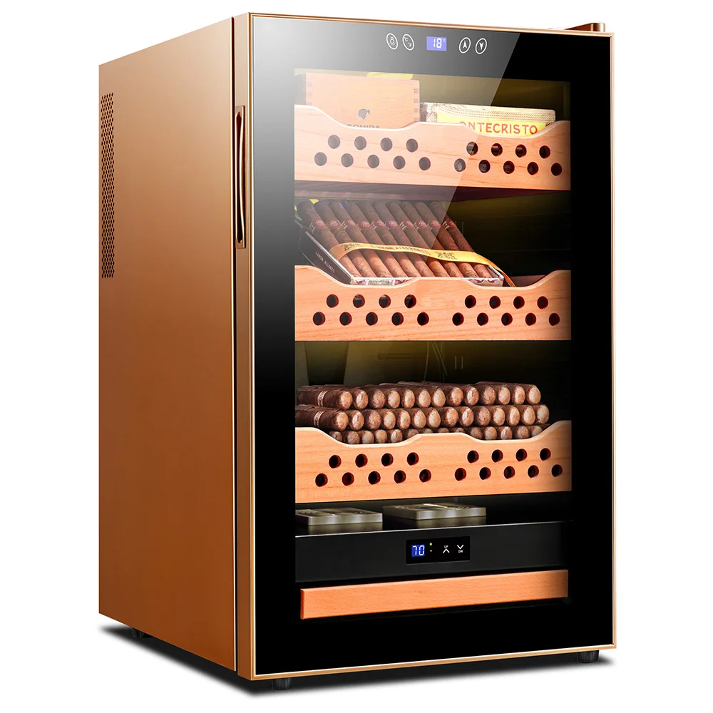 New FK-68C Cigar Humidor Cabinet Electronic Dual-core Refrigeration Cigar Cabinet 4-layer Humidor Box Cigar Cabinet 70L 400PCS