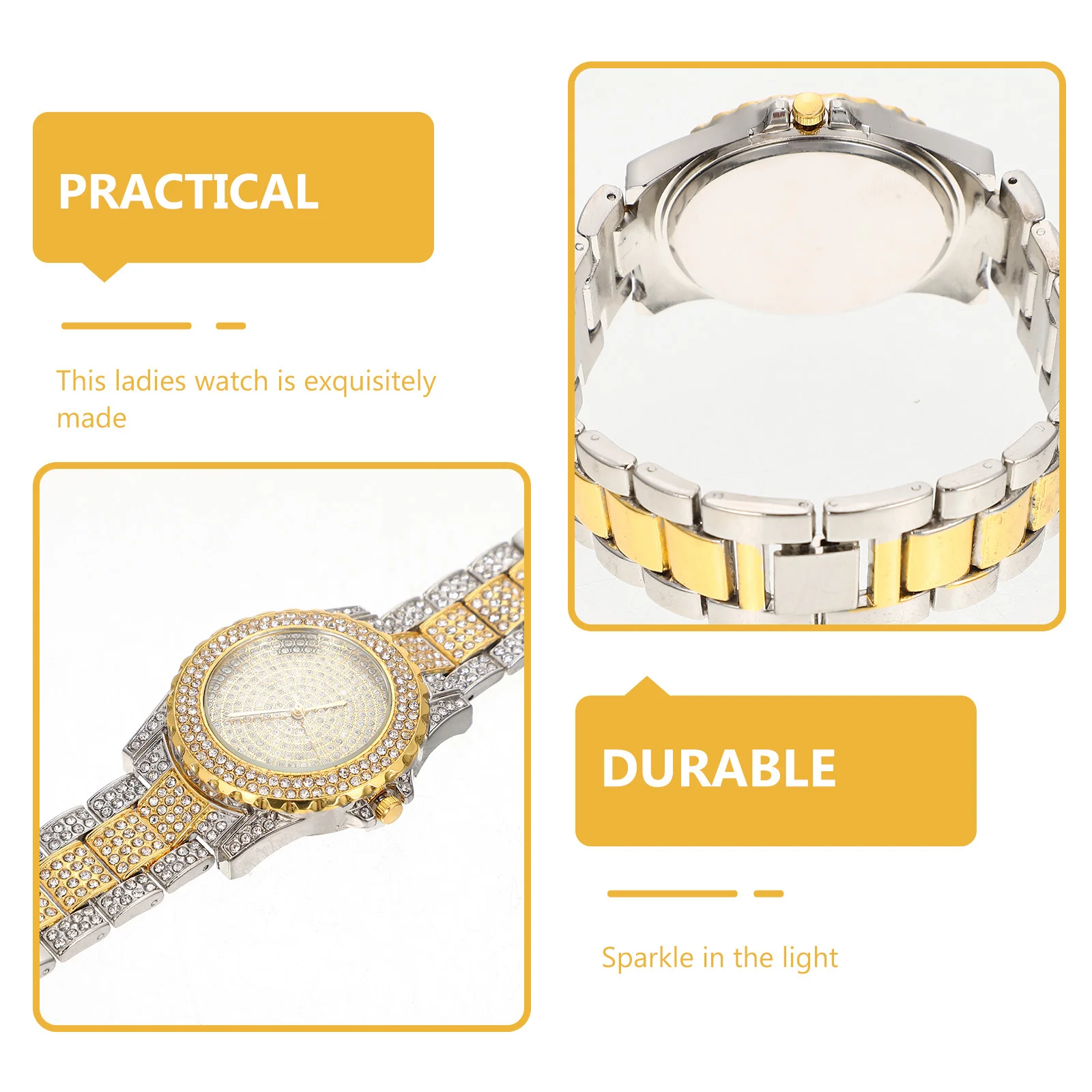 

1Set Fashion Diamond Rhinestone Watch Bracelet Set Women Luxury Lightweight Adjustable Bangle Perfect Gift for Friends