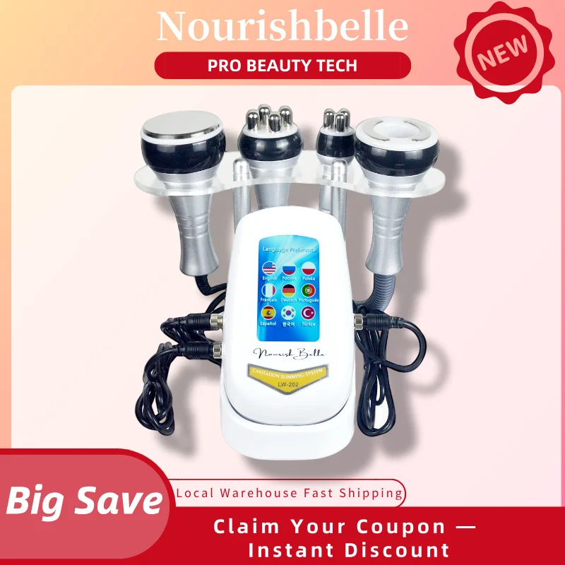 Nourishbelle Macchina Professionale 4in1 per Cavitazione 40K e Modellamento del Corpo – Dispositivo Sottovuoto per Dimagrimento Viso e Corpo – Consegna Rapida dal Magazzino UE – Qualità Spa Domestica