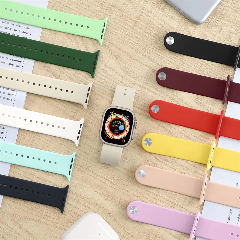 

Silicone Strap For Apple Watch Band 44mm 45mm 49mm 40mm 41mm 42mm 45 mm bracelet correa Apple watch series 8 7 SE3 4 5 6 Ultra