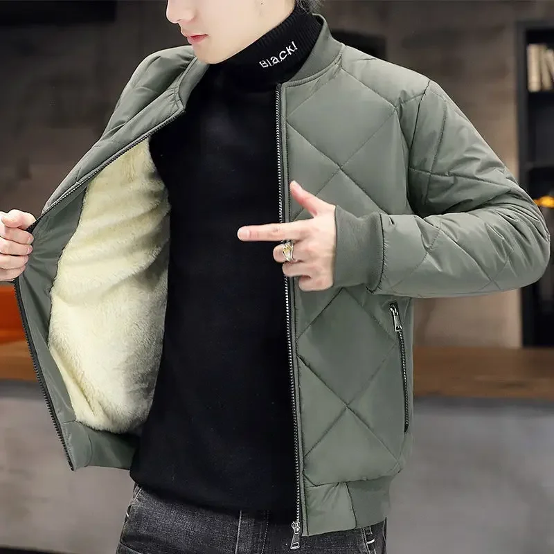 Men\'s Cotton Coat Cropped Winter Youth Baseball Collar Jacket Fleece Padded Padded Jacket Korean Style Padded Jacket