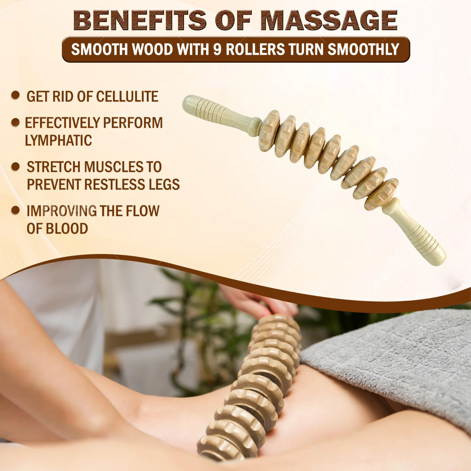 

Wooden Roller Stick Massage Abdomen Body Muscle Belly Relief Tool Suitable for Women and Men