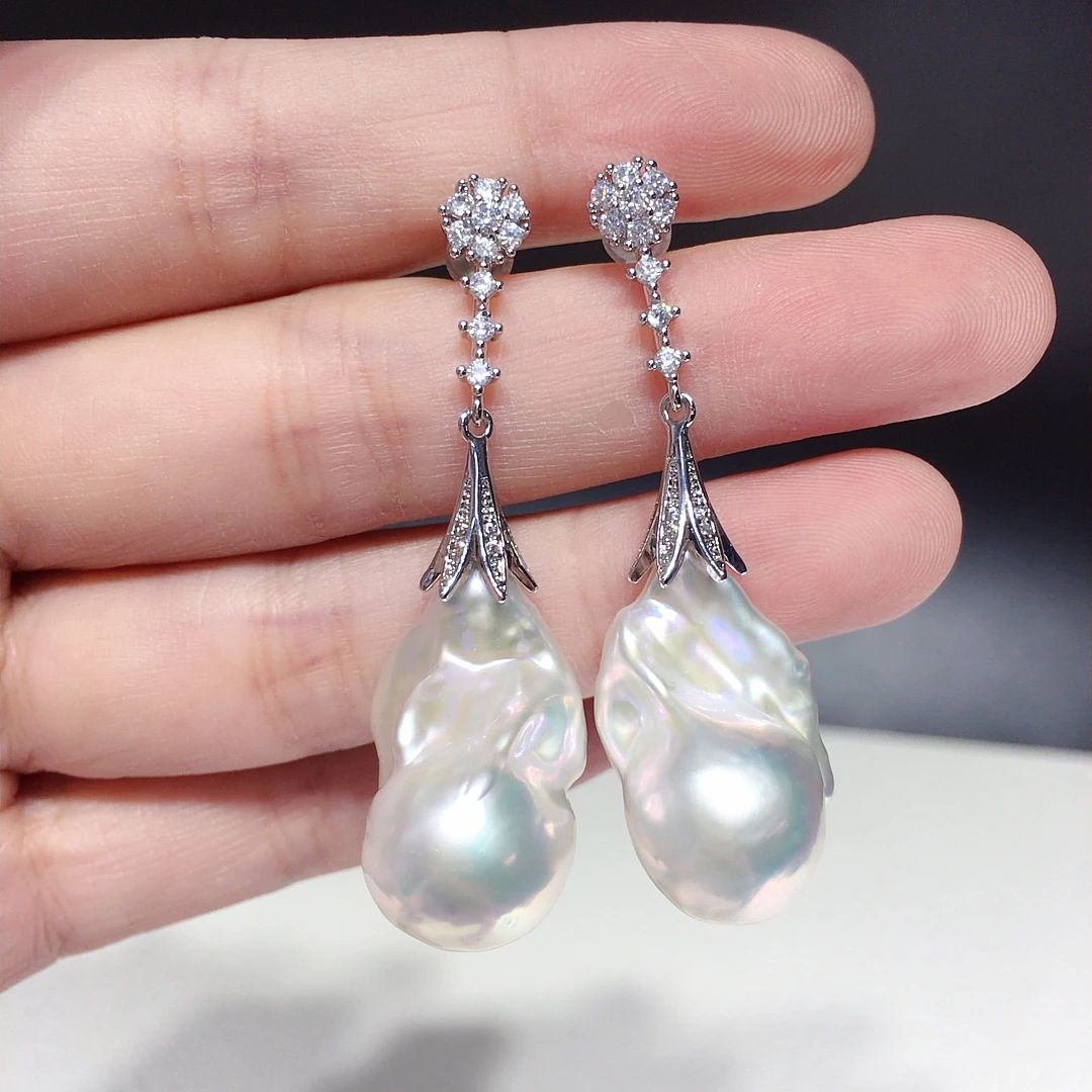 ZHBORUINI Baroque Freshwater Pearl Earrings with Inlaid Zircon Banquet Premium Jewelry Temperament Women's Gift New Collect