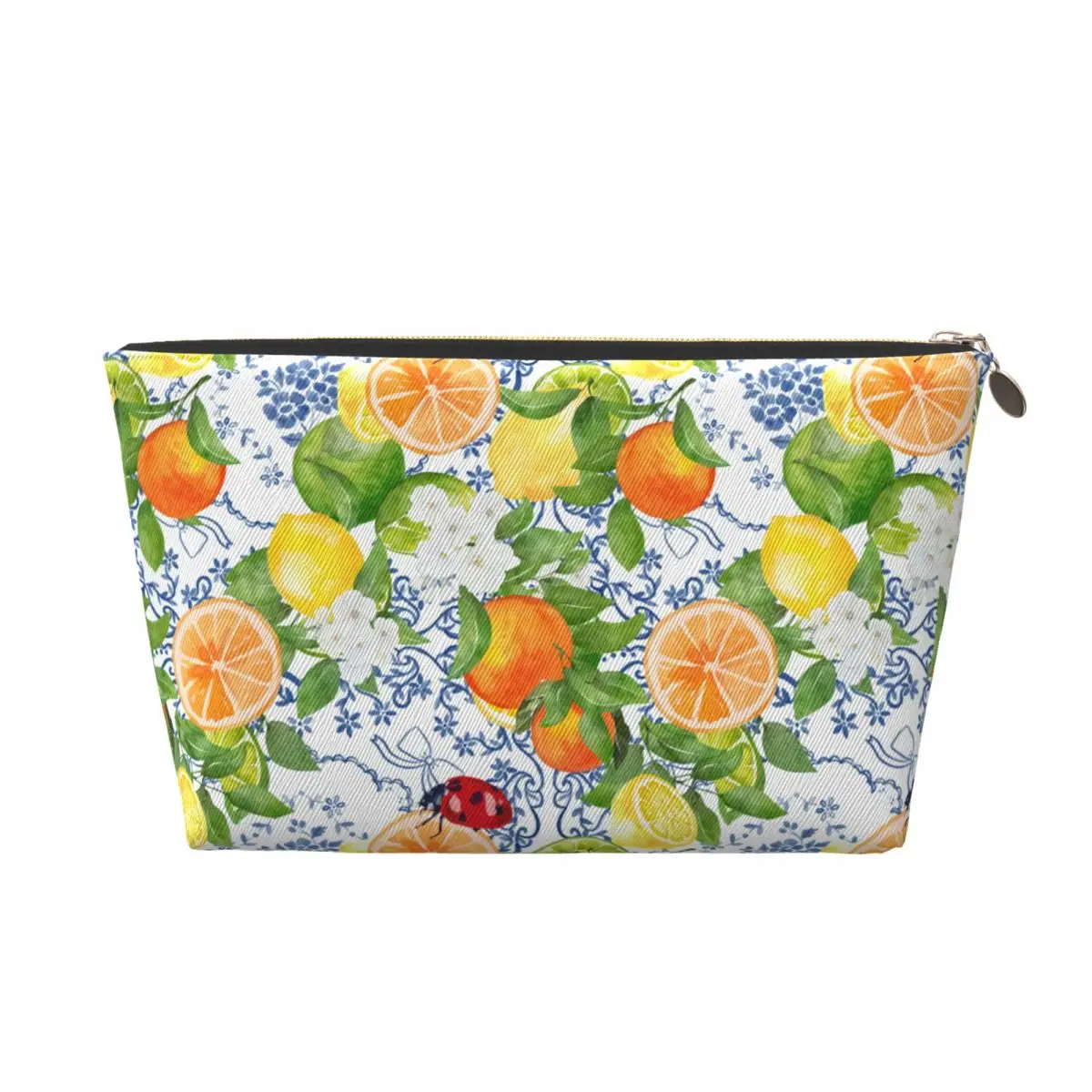 Custom Sicilian Lady Bug Lemon Orange Tile Cosmetic Bag Women Fashion Large Capacity Makeup Case Beauty Storage Toiletry Bags