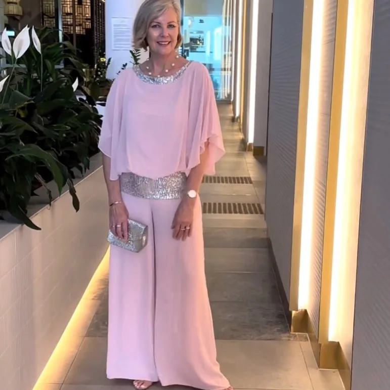 Fashion Sequin Patchwork Chiffon Shirt Women's Bat Short Sleeved Suit Summer Wide Leg Pants Elegant Female Office 2 Piece Set