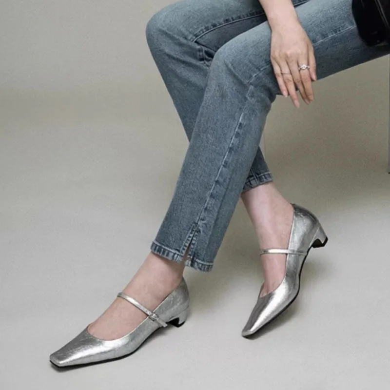 Women's Pumps 2024 Autumn New Square Toe Women Shoes Comfortable Low Heel Mary Jane Shoes Casual Fashion Female Leather Shoes image 5
