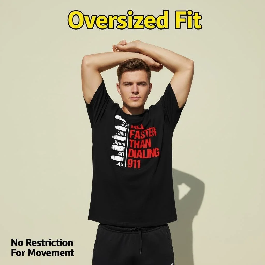All Faster Than Dialing 911 Ammo Caliber Graphic Tee 2A Gun Rights Casual Short Sleeve T-Shirt for Firearms Enthusiasts