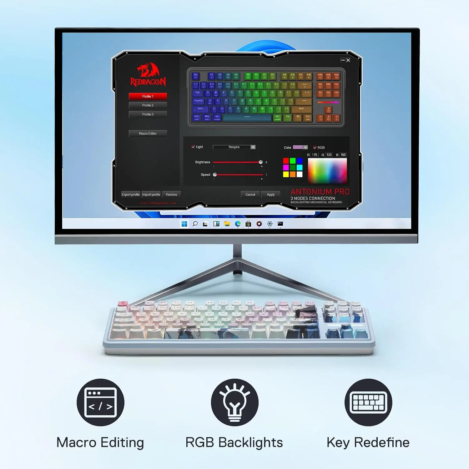 Redragon K728 PRO SE 80% 87 مفتاحًا لوحة مفاتيح ألعاب RGB لاسلكية، لوحة مفاتيح ميكانيكية أنيمي 3 أوضاع