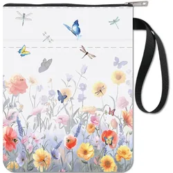 1pc Flowers Book Sleeve with Zipper Book LoversButterfly Gifts Hardcover Paperbacks Waterproof Book Pouch Bag Protector Front