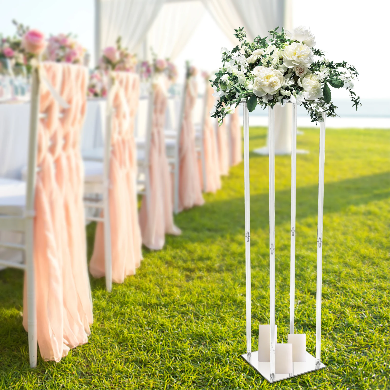 1Pcs Wedding Flower Stand 39.37in Wedding Geometric Flower Vase Column Stand for Wedding Party Table Centerpiece