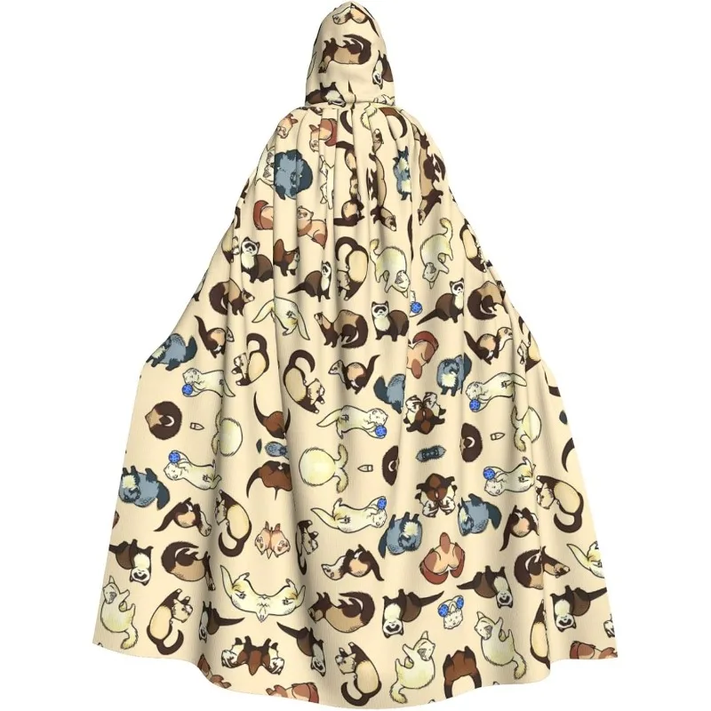 

Накидка с капюшоном для взрослых с волосатым принтом хорька, карнавальная праздничная накидка, халат для косплея, костюм для вечеринки, готический карнавал