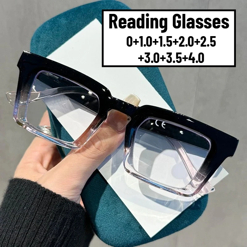 

Unisex New Fashion High Definition Comfortable Reading Glasses Classic Square Frame Anti-Blue Light Presbyopia Glasses +3.5+4.0