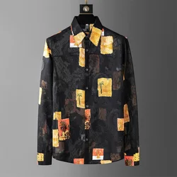 Camisa con estampado Retro para hombre, camisa informal holgada de gran tamaño, a la moda ropa de calle, blusa de club nocturno para fiesta Social, marca de otoño