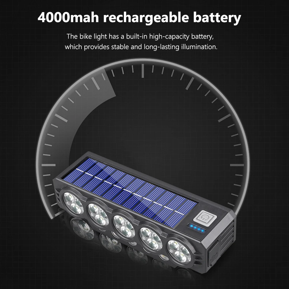 

20LED Solar Cycling Safety Front Lamp Power Display High Brightness Bike Flashlight Highlight Bike Front Light for Night Riding