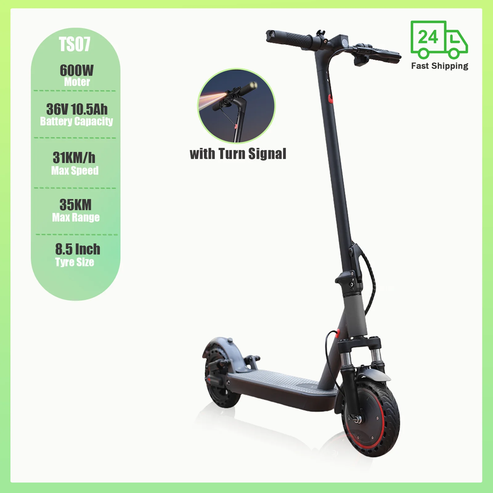 ATSANT TS07 Elektrische Scooter 600 W 36 V 10.5ah 31 KM/H 35 KM Lange Afstand 8.5 Inch Banden met Schokabsorptie Richtingaanwijzer Escooter