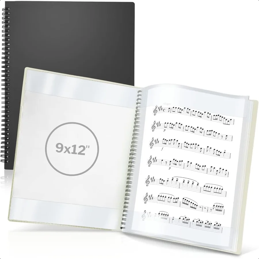 

9x12 Sheet Music Binder Spiral Bound Lay Flat Dual Usage Sheet Protectors Write Directly on Pages or Store Sheets in Protective