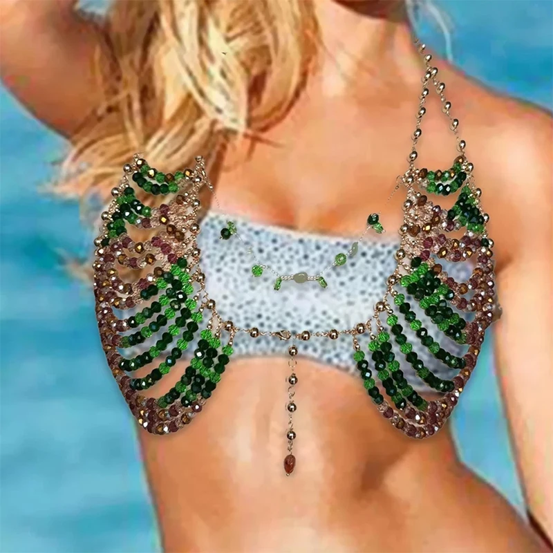 

Handmade Beaded Top Rhinestones Beads Bikini Body Chain Jewelry Beaded Bra Cover Up Festival Bralette Bra for Party Rave Outfit