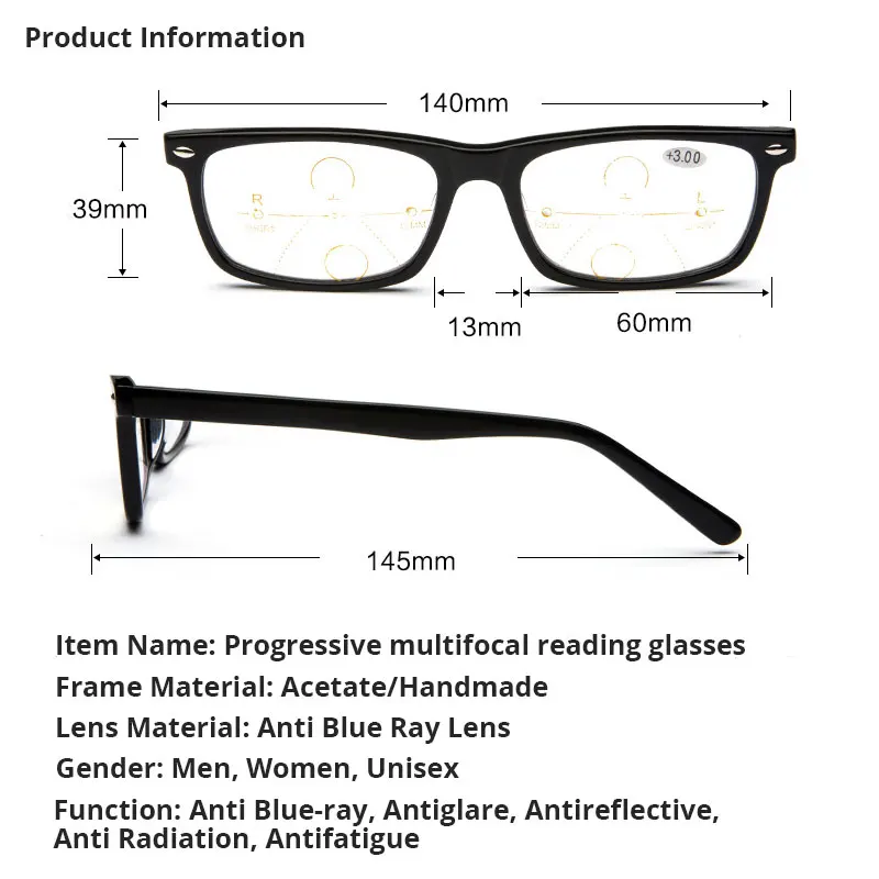 Прогрессивные многофокальные очки для чтения, очки ручной работы с защитой от сисветильник для мужчин и женщин, модные оптические очки + 1 2