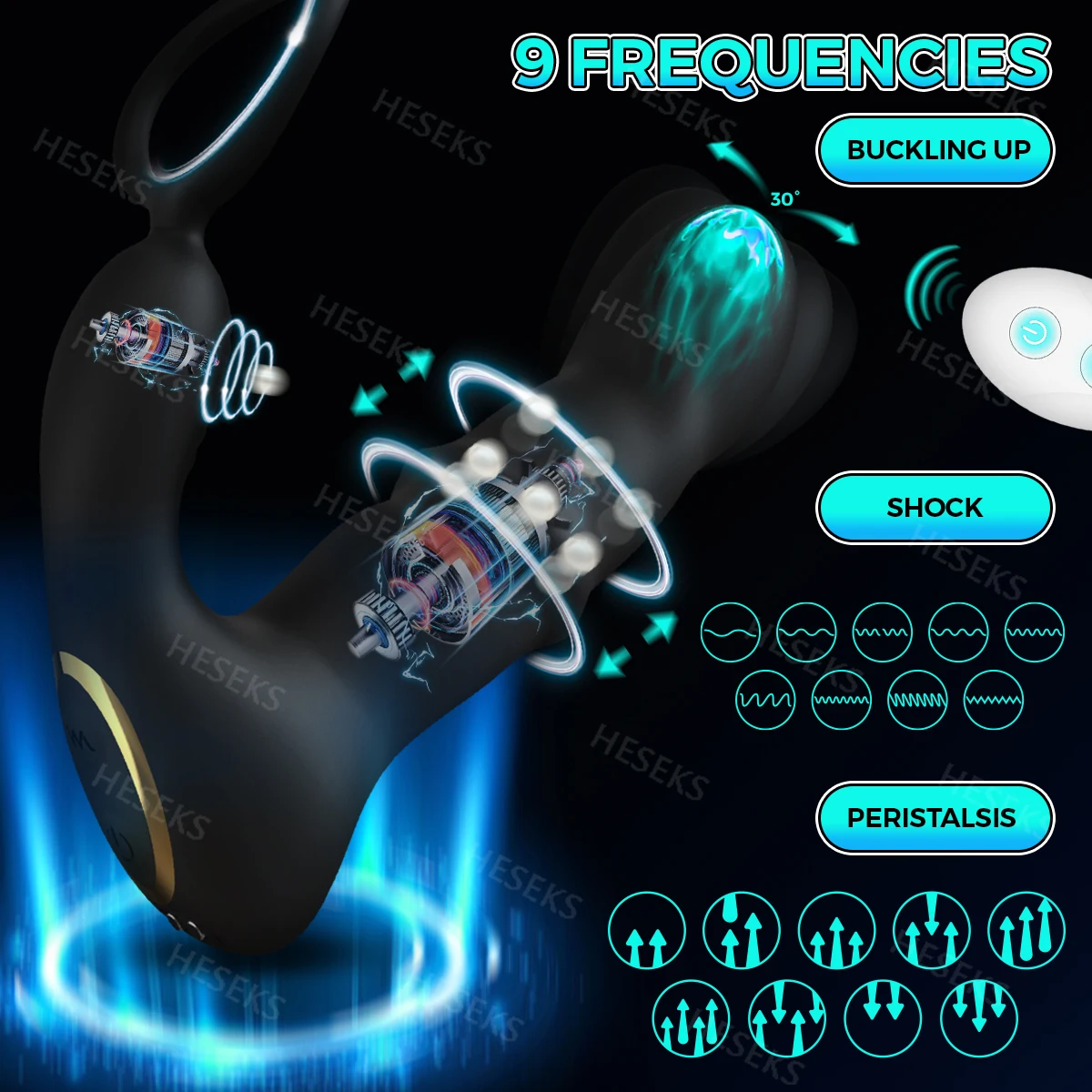 HESEKS Wiggling Vibrating Prostate Massager Anal Vibrator with Penis Ring Beads Telescopic Anal Plug Male Sex Toys for Men 18+