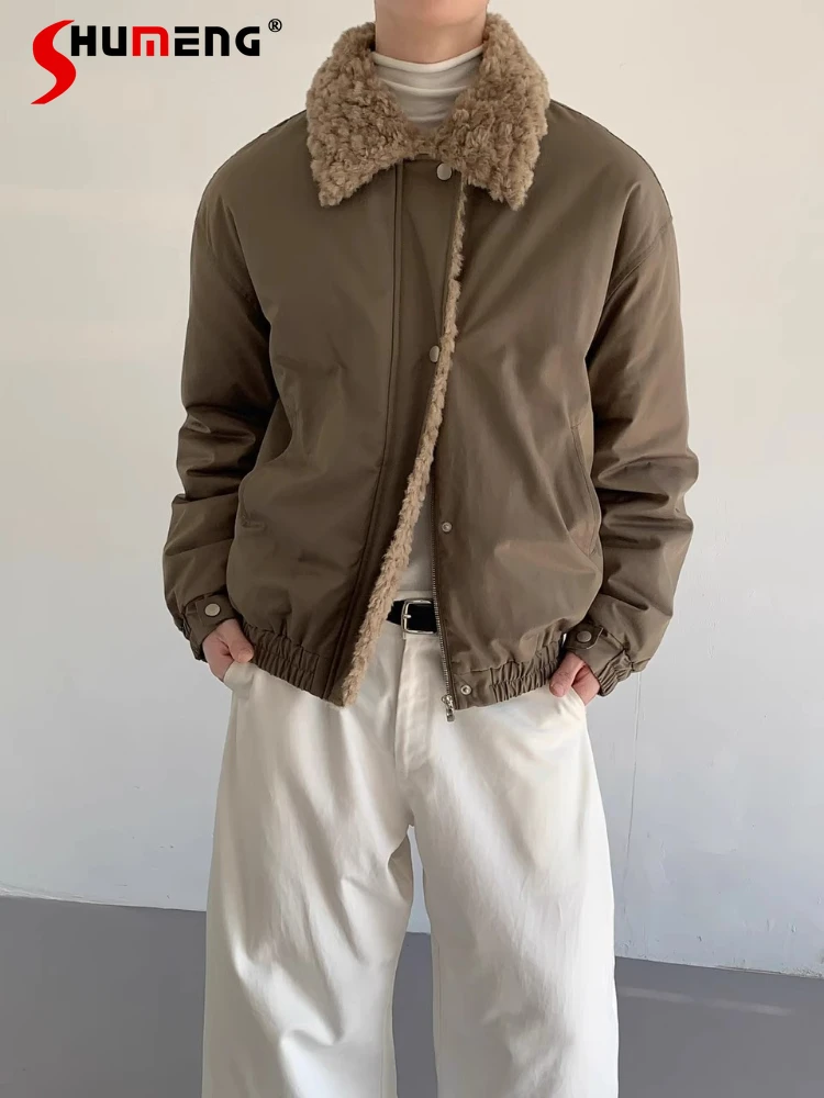 

Men Women Retro Faux Fur Collar Parkas Men 2025 Winter New Thickened Warm Lapel Jacket Parkas Solid Color Long Sleeve Chic Coats