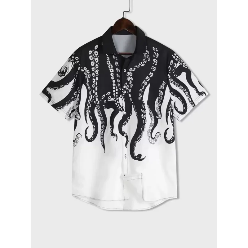 New style casual men's streetwear - Sea animal octopus handprint Y2K shirt, fashionable casual oversized shirt