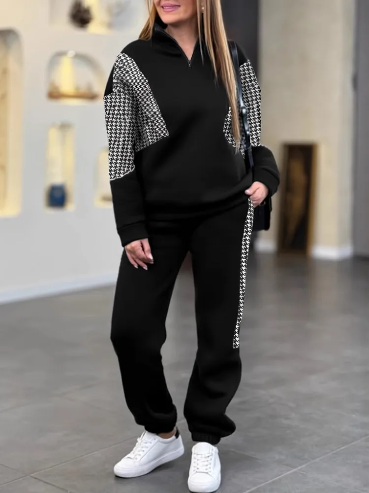 

Женские комплекты из 2 предметов, осень-зима 2025 г., черный пуловер, костюм с длинными рукавами, топы и брюки, комплект из двух предметов, спортивный костюм, наряд