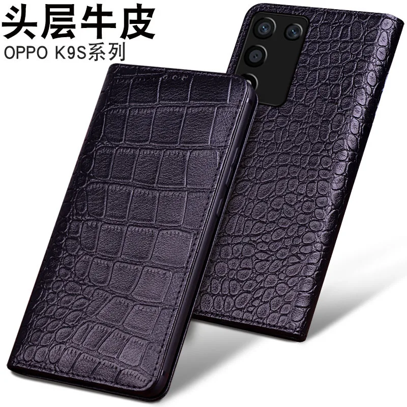 

Hot Sales Luxury Genuine Leather Magnet Clasp Phone Cover Case For Oppo K9s Pro Kickstand Holster Case Protective Full Funda