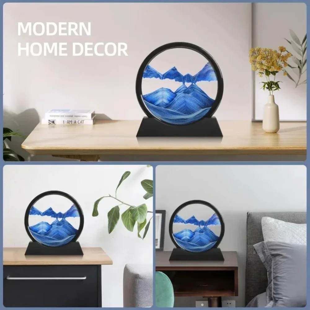 2026 3D Hourglass Quicksand Moving Sand Art Picture Round Glass Deep Sea Sandscape Craft Flowing Painting Home Office Work Decor view 6