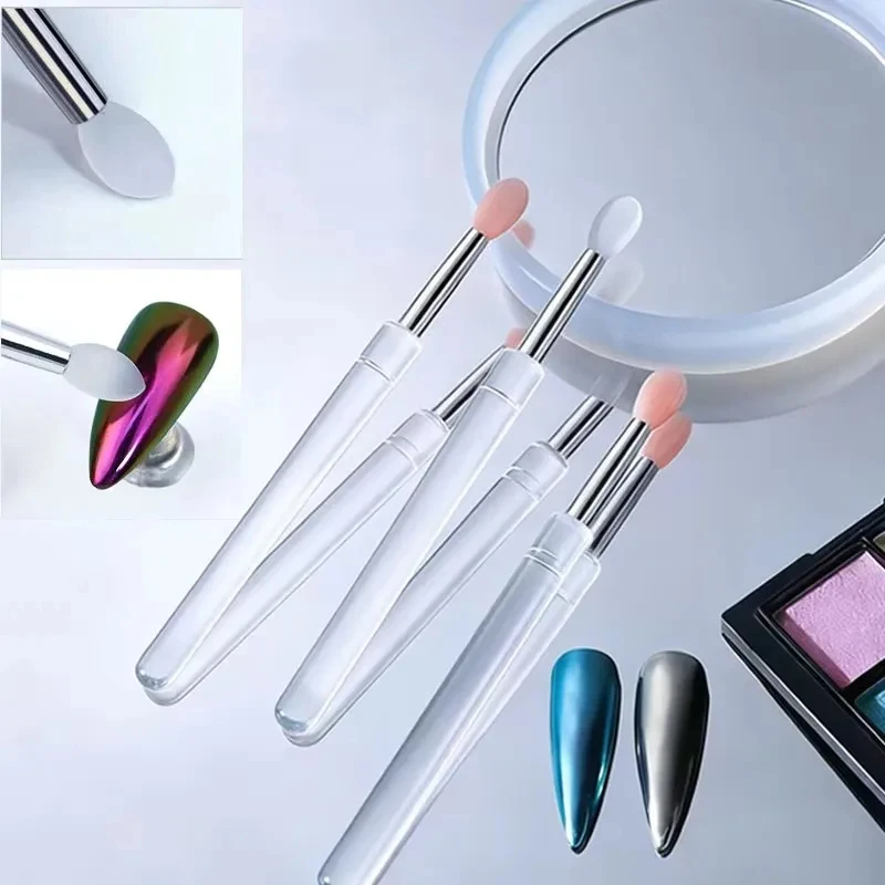 1-4pcs Arts Silicone Applicator Sticks Reusable Chrome Glitter Applying Manicure Tool New Easy-Daub Pigment Silicone Nail Brush