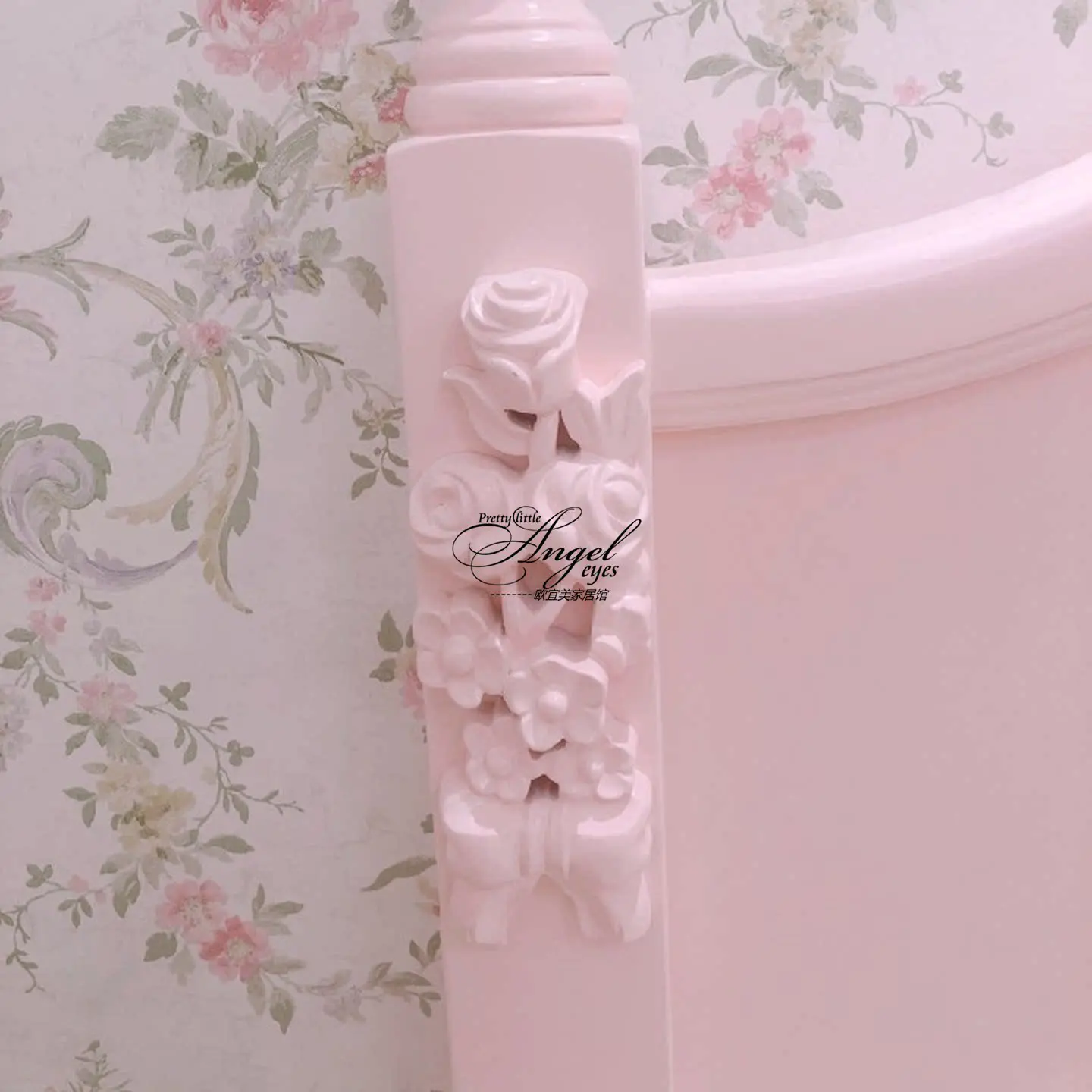 Fo French Vintage Solid Wood Princess Bed, Carved Pink Frame 1.5m/1.8m for Bedroom