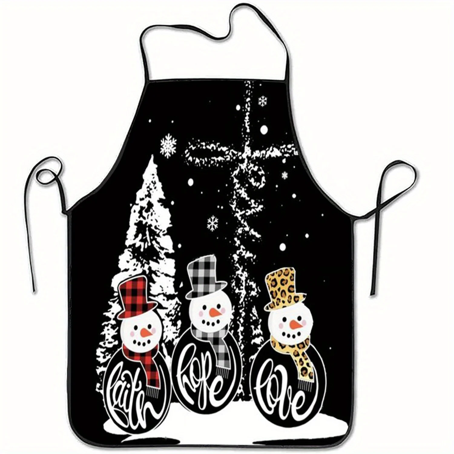 

1 шт., рождественский полиэстеровый фартук с принтом снеговика без рукавов — праздничный кухонный домашний фартук для выпечки, тканый чехол, полиэстер