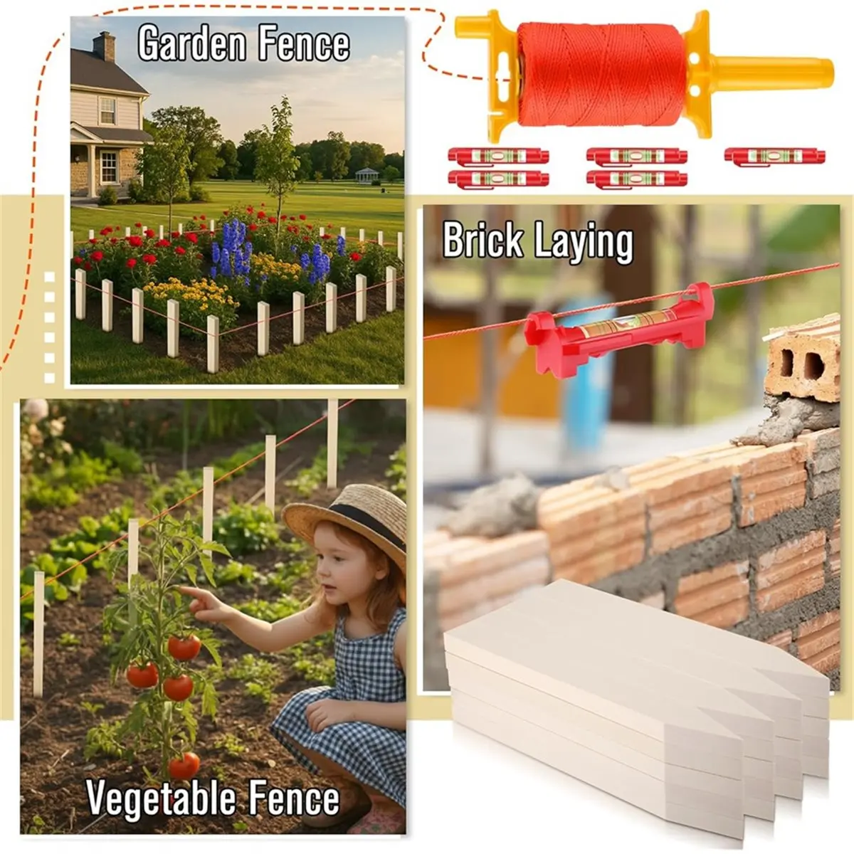DT38 Construction String Line Kit, with Handle & 5 Pcs Built in Levels Outdoor Projects DIY, Yard & Gardening, Construction