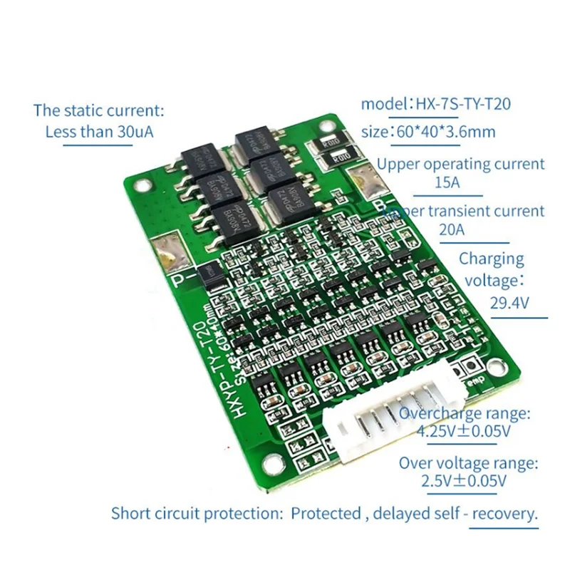 Battery Protection Board Balance 29.4V BMS 7S 20A Lithium 18650 Protection Board image 2