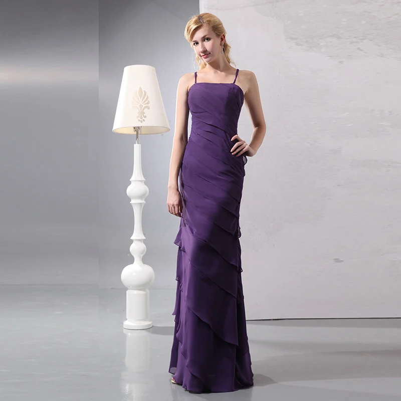 

Beauty-Emily Evening Dress Purple Sling Cocktail Dress Sleeveless Open Back Embroidered Gauze Lace Ruffle Ball Gown For Women