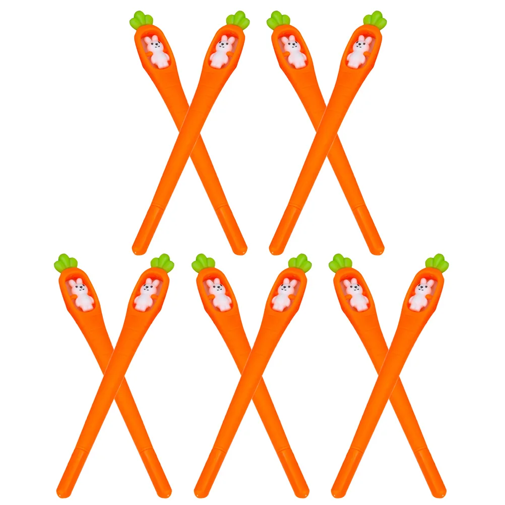 10pcs Carrot Shaped Gel Adorable Rabbit Design Kids Writing Pens Student Office School Use Cartoon Stationery Sign Pens