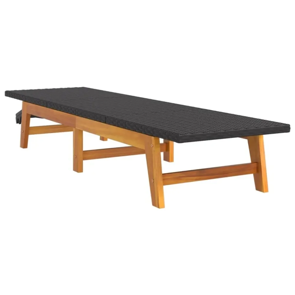 

Sun Lounger Black and Brown Poly Rattan and Solid Wood Acacia, Which Is Dense, Sturdy, and Durable, It Offers Great Quality,