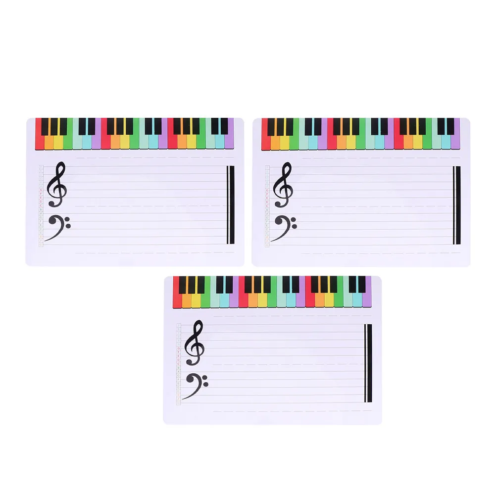 3-個の音楽スタッフホワイトボードプラスチック書き換え可能消去可能なノートボードホームスクール教育ツール練習スコアカード