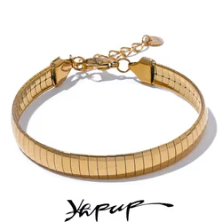 Yhpup 2 Sizes Statement Stainless Steel Metal Trendy Chain Bracelet Bangle High Quality Jewelry 18K Gold PVD Plated Ornaments