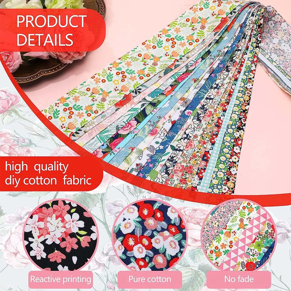 40Pcs Fabric Strips Quilting Jelly Rolls Patchwork Craft Cotton Quilting Strips Sewing Craft Fabric DIY Needlework Cloth