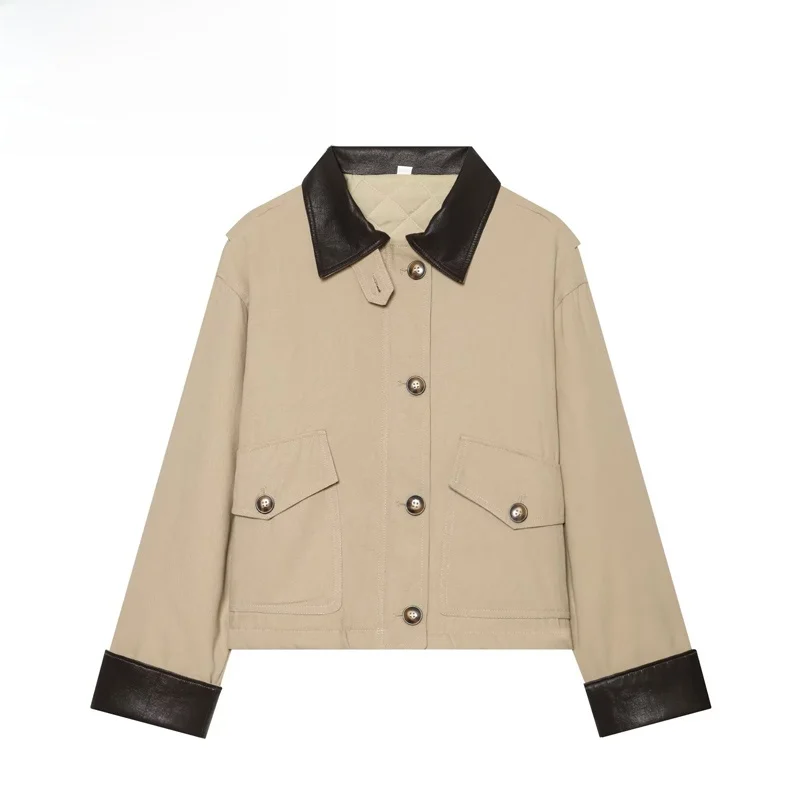 Fashionable Canvas Women's Jacket Versatile Stylish Personality Cotton Polyester Fiber Long Sleeve Button Closure Coat