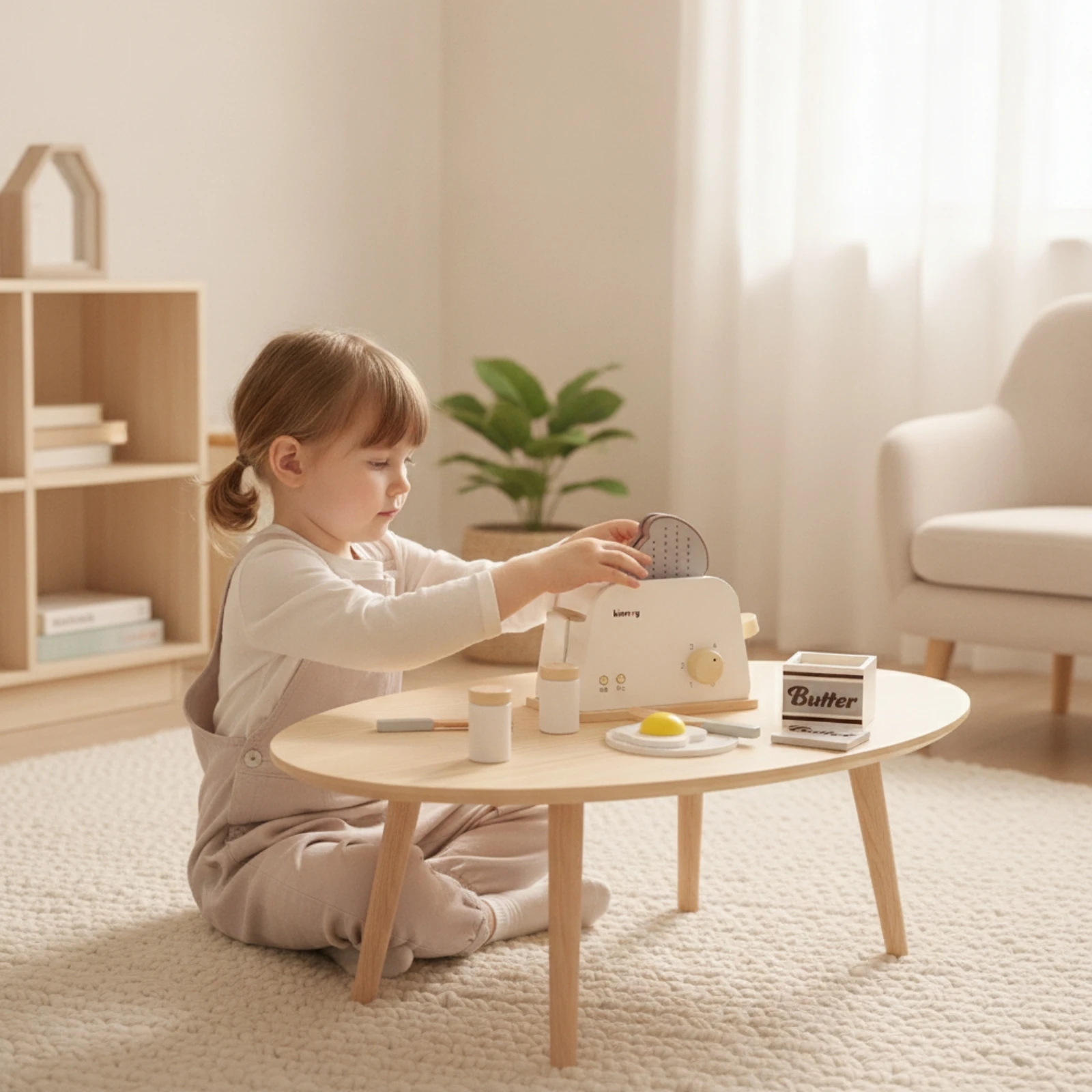 Wooden Toaster Tabletop Pretend Play Toaster Playset Realistic Eco-Friendly for Toddlers, Playroom, Nursery