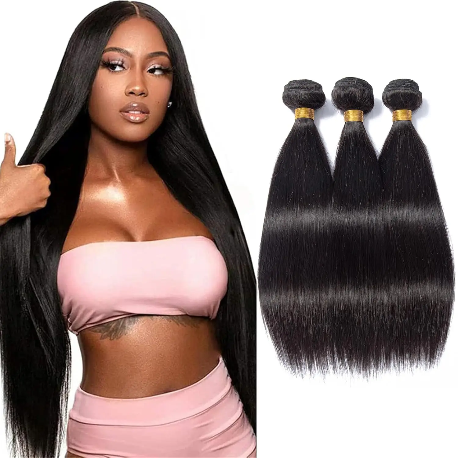 Brazilian Virgin Straight Hair 2/3/4 Bundles (18 20 22 24 Inch) 10A Brazilian Straight Hair Bundles 100% Unprocessed Virgin Hair