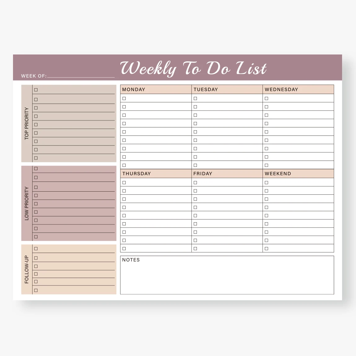 A4 wekelijkse takenlijstplanner, ongedateerd taakorganisatorblok met topprioriteiten, follow-up, notities voor kantoor- of schoolgebruik - afbeelding 1