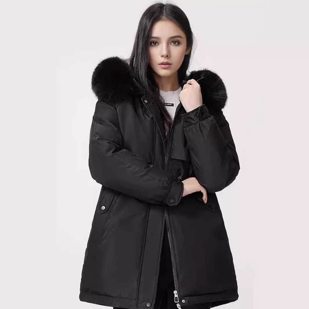 Parka invernale da donna 2024 nuovo collo di pelliccia femminile addensare giacca di cotone caldo giacca da donna con coulisse in vita abbigliamento