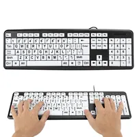Teclado negro de baja visión con cable USB para personas mayores, teclas de impresión grandes blancas, teclado de impresión grande