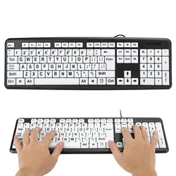Black Low Vision Keyboard USB Wired Old People Keyboard with White Large Print Keys Old People Keyboard Large Print Keyboard