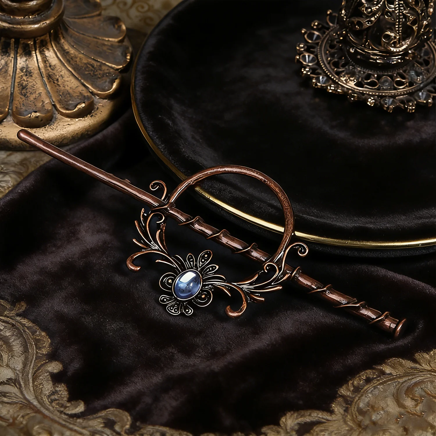 Luxury Classical Viking Style Imitation Moonstone Hair Clip Norwegian Style Y2k Bohemian Fashionable Versatile Hair Accessory view 6