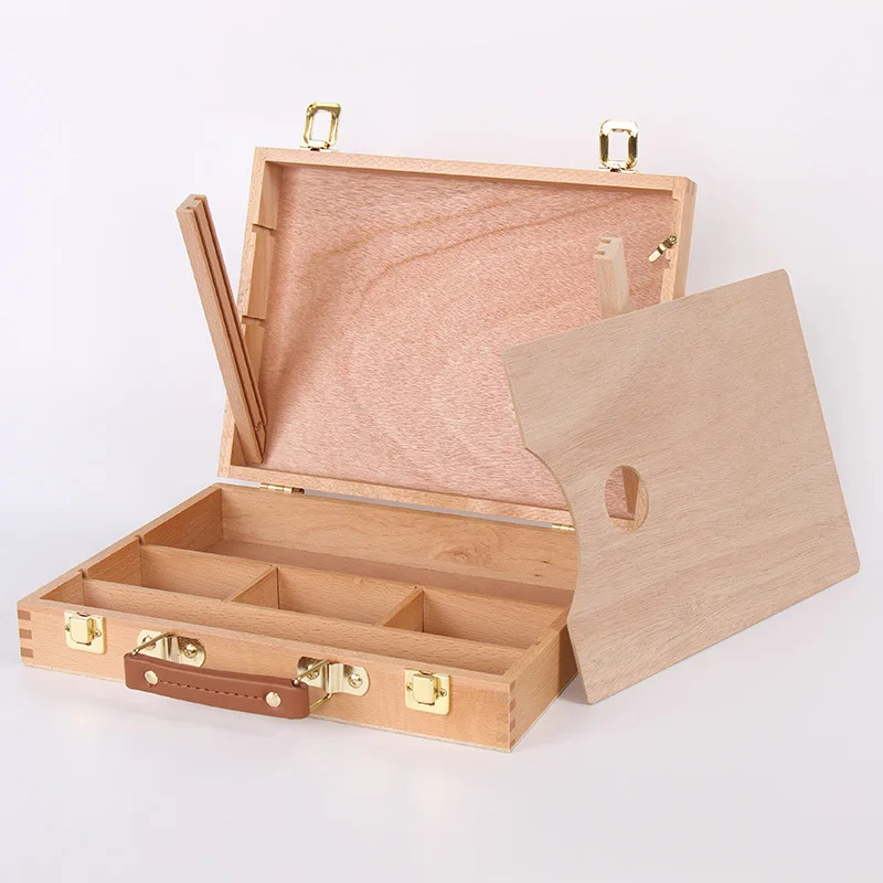 Advanced Beech Wood Portable Oil Painting Box Portable Wooden Artist Painting and Sketching Specialized Art Supplies Storage Box