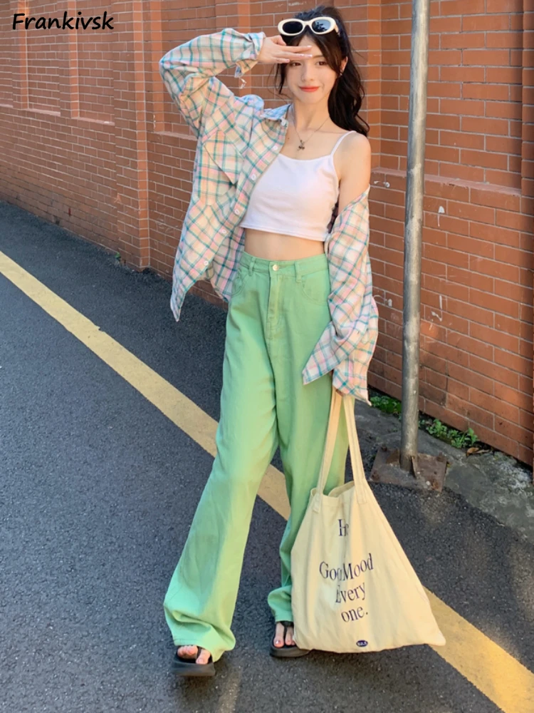 

Pants Women Green Autumn All-match Fashion Straight Trousers Casual Comfortable European Style Solid College Daily Streetwear